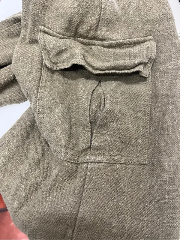 Flat White Olive Green linen blend Cargo Overalls size S - Image 4