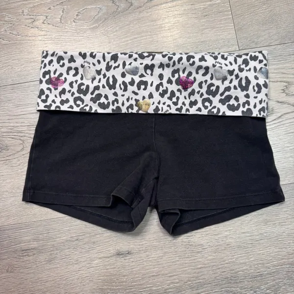 Y2K Victoria's Secret PINK‎ Leopard Heart Foldover Yoga Shorts Black XSmall XS - Image 2