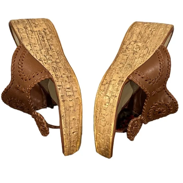 Mila Paoli Leather Wedge Platform Whipstitch Navajo Tan Sandal Shoes 7.5 - Image 4