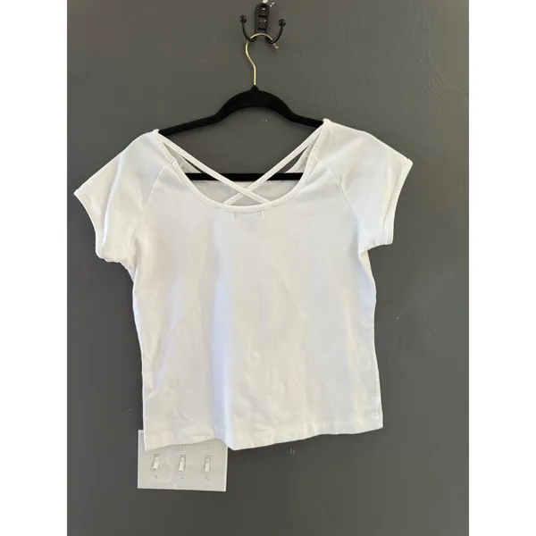 Mendocino White Sequin Green Apple Graphic Baby‎ Tee Criss Cross Back XL - Image 3