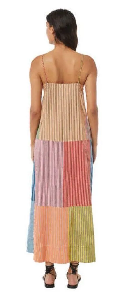 RHODE Nadia Maxi Dress Multi Stripe Patchwork Cotton Size 0 NWT - Image 2
