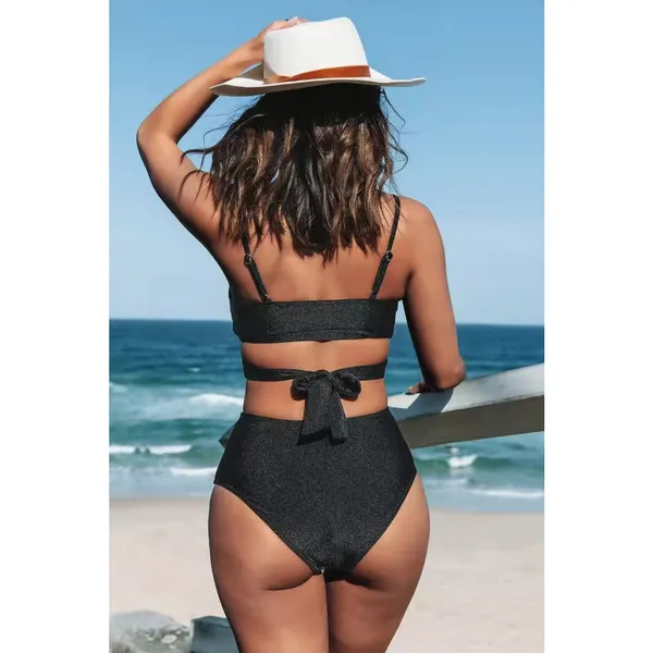Cupshe Mollie Crisscross Tie Back One Piece Swimsuit Size M Black Padded NWT - Image 2