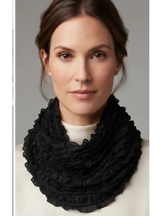 CHRISTOPHER & BANKS Textured Ruffle Scarf 11” x 72” Black EUC - Image 4