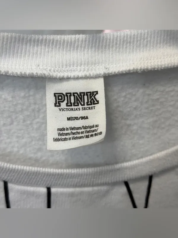 Victoria's Secret PINK Nation Campus Crew Sweatshirt White Black Medium - Image 3