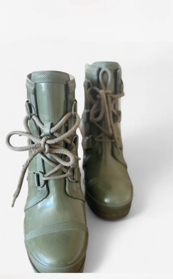 SOREL Joan of Arctic Rain Wedge Boots Nori Green Waterproof Rubber 9.5 NWOB - Image 8