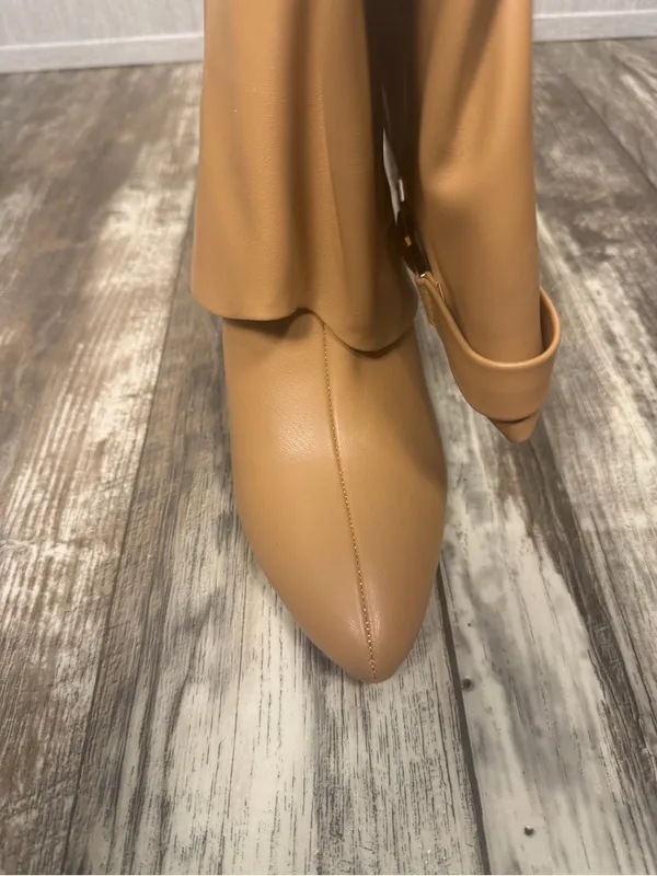 Over-the-Knee Smooth Beige Faux Leather Wedge Boots Size 9.5 Wide - Image 11