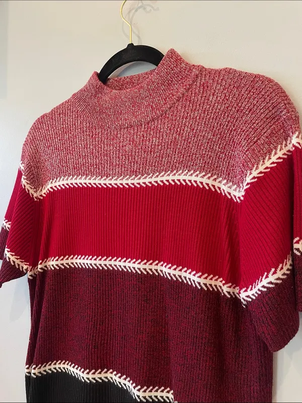 Chic Striped short sleeve Sweater - Red, Black, and White - vintage large - Image 2
