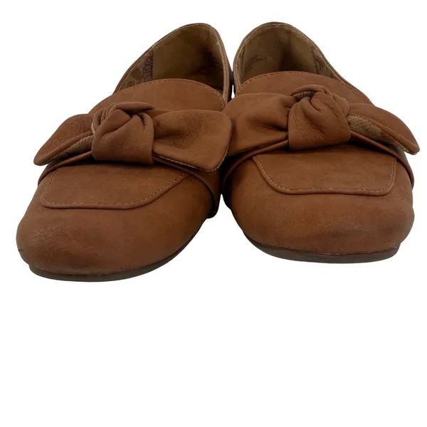 b.o.c. Womens Tan Faux Leather Bow Loafer Flats Floral Lining‎ Size 10M - Image 3