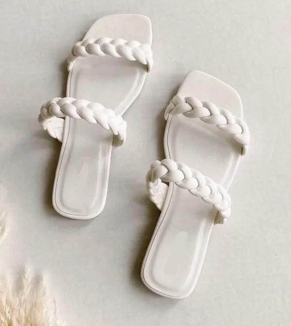 White Vegan Leather Braided Sandal Size 6 - Image 2