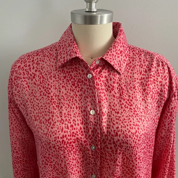 Zara Leopard Print Button-Up Blouse- Pink and Red- Button Cuffs- Size Small - Image 3