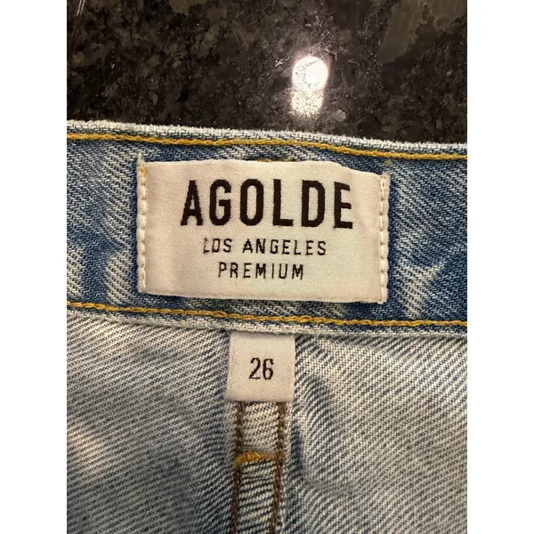 Agolde Light Blue Distressed Denim Jean Shorts - Image 3