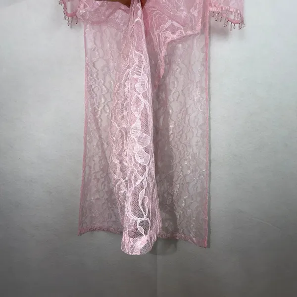 Vietnamese Ao Dai Women Small Pink Lace Beaded Floral Formal Tunic Only - Image 6