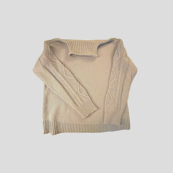 Haven Well Within Cable Knit Mock Neck Sweater Baby Blue S Cotton Blend - Image 2