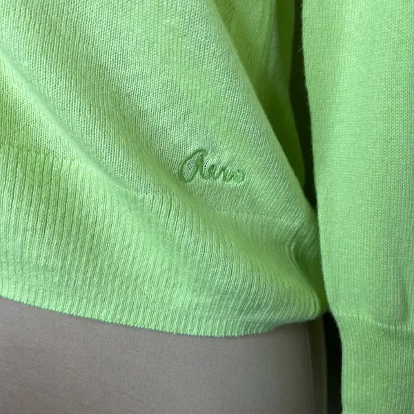 Aeropostale Cardigan Sweater Medium Womens Green Knit Lightweight Cotton V-Neck - Image 3