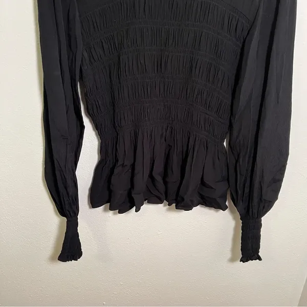 Whistles‎ Women's Size 10 Black Rosanna Shirred Top Long Sleeve Crewneck Keyhole - Image 8