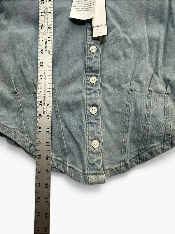 Bagatelle Collection Denim Puff Sleeve Corset Button Front Top S NWT - Image 8