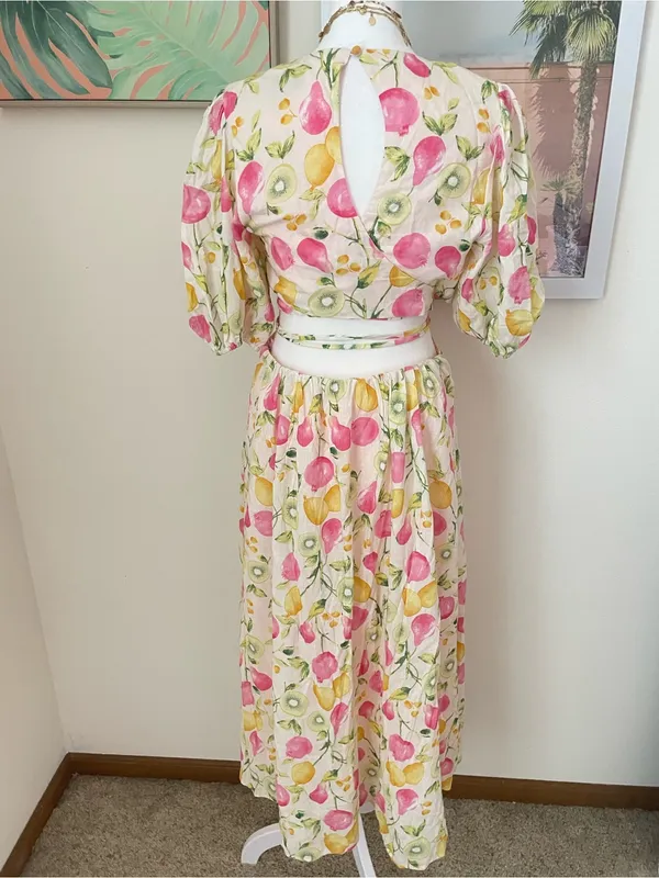 Anthropologie En Saison Ula Midi Dress in Pink Fruits Multi Size Medium - Image 8
