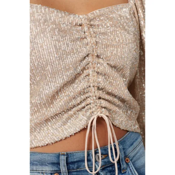 💕JONATHAN SIMKAI💕 Sequin Ruched Front Top ~ Champagne Medium - Image 4