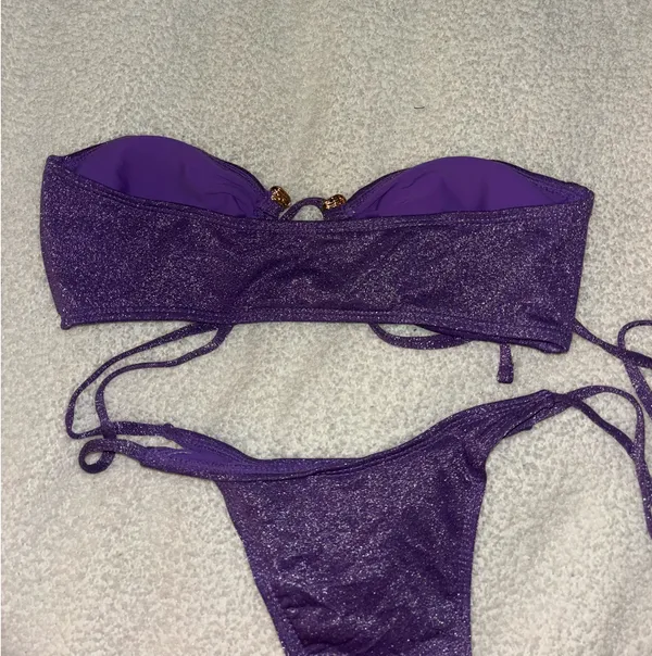 Zaful Purple strapless sparkly bikini set - Image 3