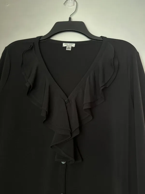 Nine West Black Ruffle Blouse XL Feminine Elegant Sheer Y2K old money retro - Image 3