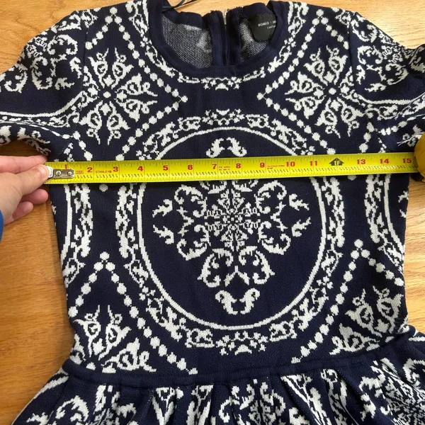 Romeo & Juliet Couture Damask Knit‎ Skater Sweater Dress Navy Blue White XS - Image 10