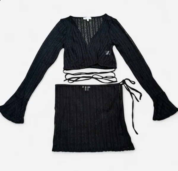 Bear Dance Black Sheer Knit Cover Up Two-Piece Set - Image 2