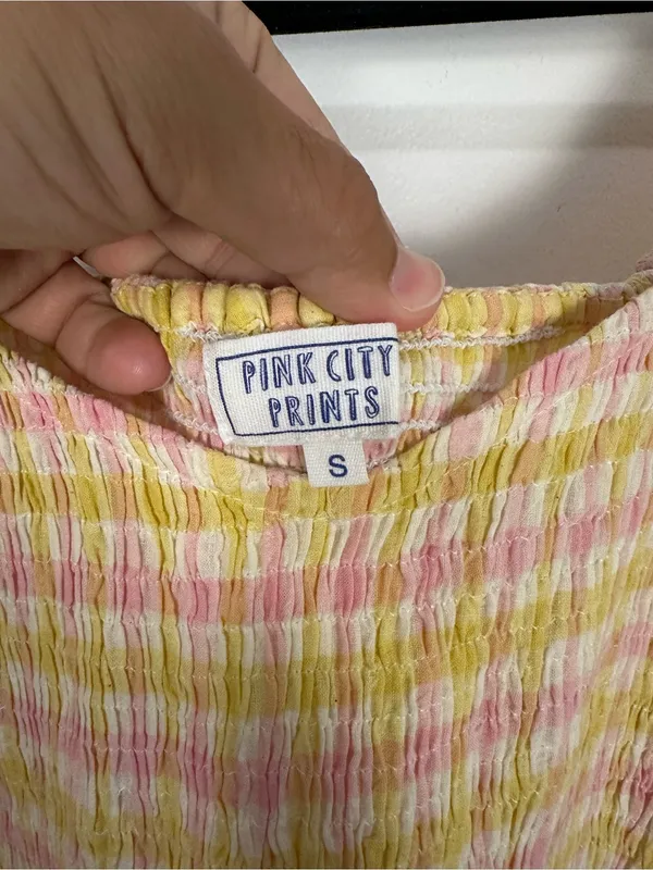 Pink City Prints Cindy Gingham Maxi Dress Women’s Sz S - Image 3