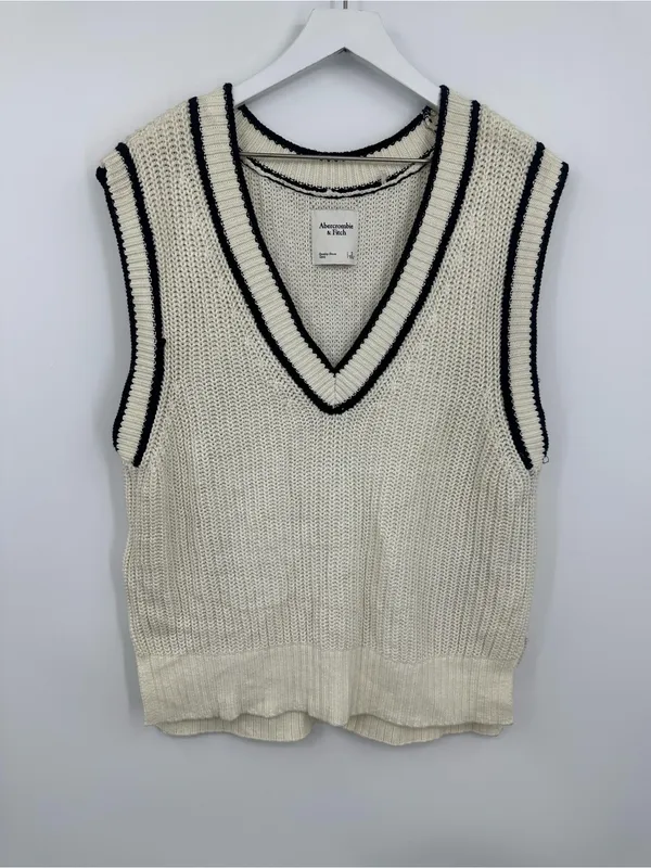 Abercrombie And Fitch Cream Boho Baggy Slouchy Sweater Vest Size Small - Image 7