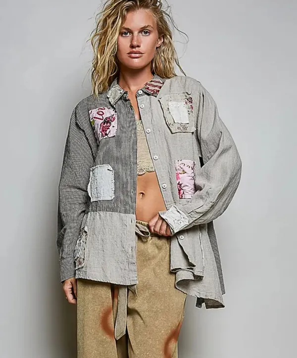 POL Patchwork Button Flannel - Image 5