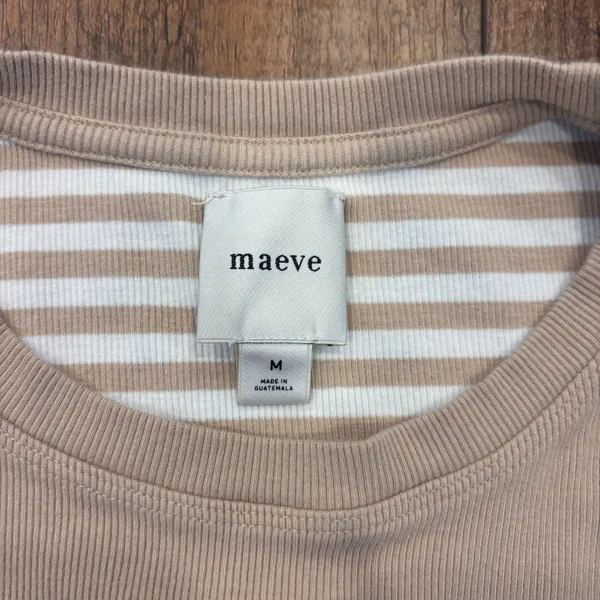Anthropologie Maeve Womens M Tan Stripe Ribbed Muscle Tank Summer Classic Sporty - Image 4
