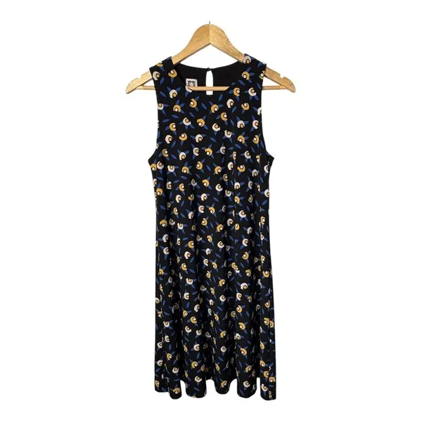 Anne Klein Trapeze Dress Small Black Floral Sleeveless Keyhole‎ Stretch Knit - Image 2