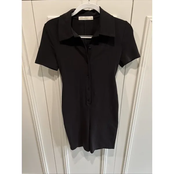 Oak +‎ Fort Black Fitted Polo Romper Short Sleeve Preppy Sporty Athleisure - Image 2