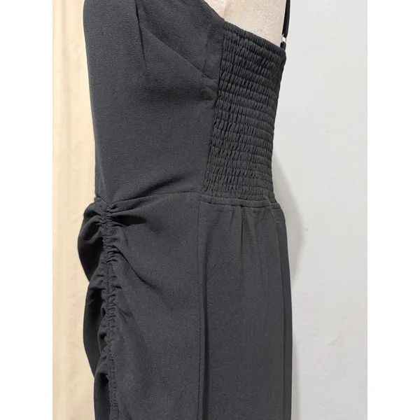 New Material Girl Midi Dress L Caviar Black Ruched Side Slit Cocktail Prom Edgy - Image 14