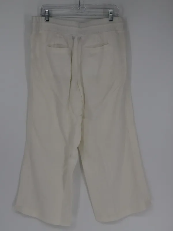 Athleta Womans Cabo Linen Wide Leg Pant White Size 12 Cropped Coastal Minimalist - Image 8