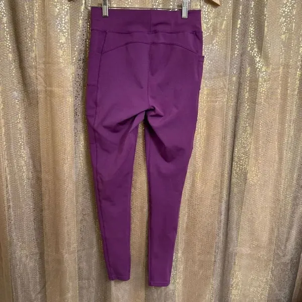 PopFit Purple High Waist Pockets Active Athleisure Leggings Medium - Image 2