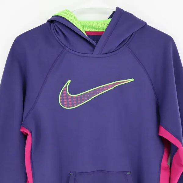 Nike Women's Therma-Fit Hoodie Size Medium Big Swoosh Purple Pink Athletic Green - Image 2