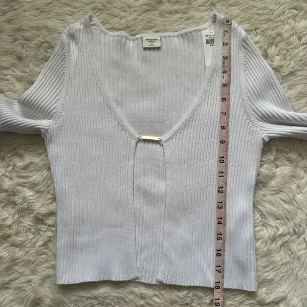 Top Slim Bar Closure Open Cardigan Ribbed White XS NWT New - Image 10