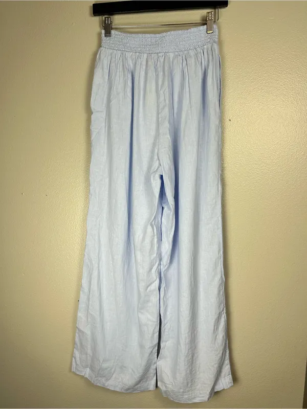 aerie Light Blue Wide-Leg Linen Blend Lounge Pants Coastal Vacation - Image 3