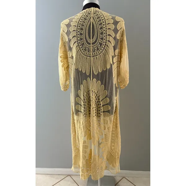 Rebellion Again Lace Duster Small Creamy Yellow Sheer Kimono Romantic Coquette * - Image 4