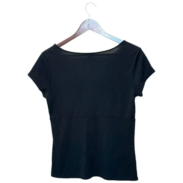 Ann Taylor Women's Black Scoop Neck Short Sleeve Top Size S Career‎ Gothic - Image 2