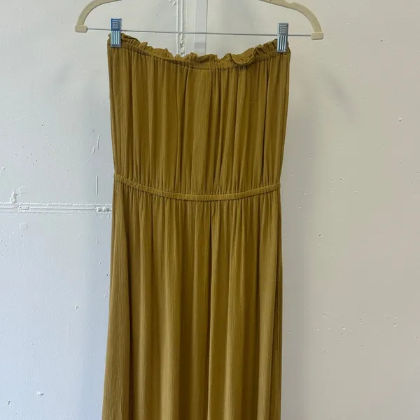 Elan Mustard Yellow Strapless Button Front Maxi Dress Small RG5761 Boho Tassel - Image 5