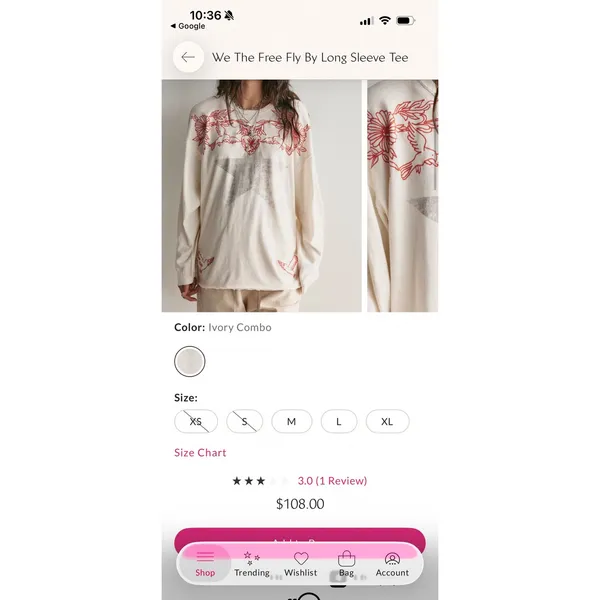 Free People We The Free Fly By Long Sleeve Tshirt Ivory Combo Star Embroidered M - Image 10