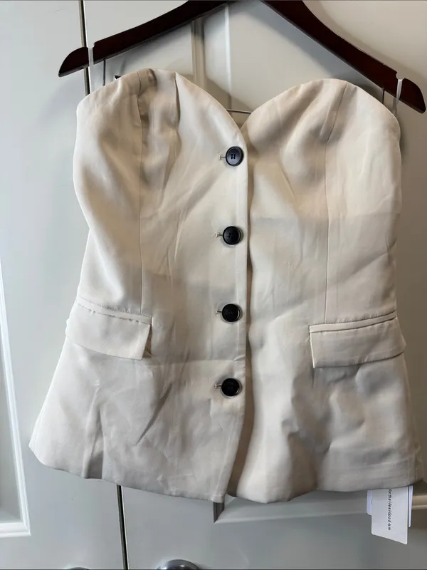 Commense Cream Strapless Sweetheart Tube Top Button Front Large NWT - Image 2