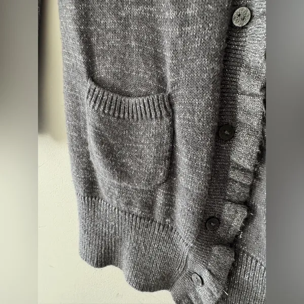 Victoria's Secret Metallic Lurex‎ Ruffle Gray Cardigan Sweater Y2K - Image 3