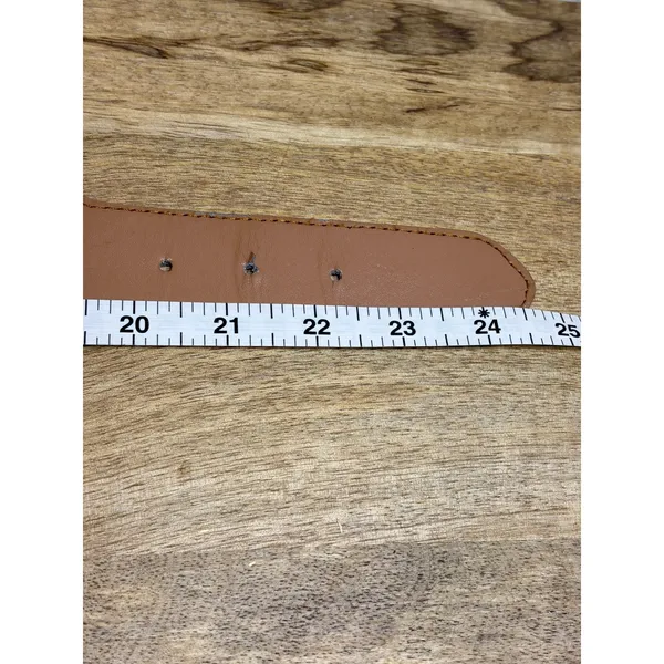 Boho Crochet Cinch Waist Belt Tan Cream Faux Leather Buckle Wide Small - Image 4