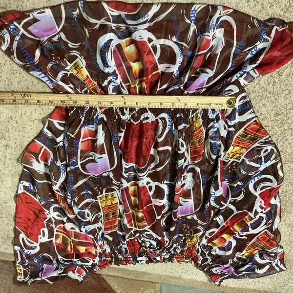Gialily Abstract Graphic Smocked Waist Blouse Women L/XL Brown Silk Blend Peplum - Image 3