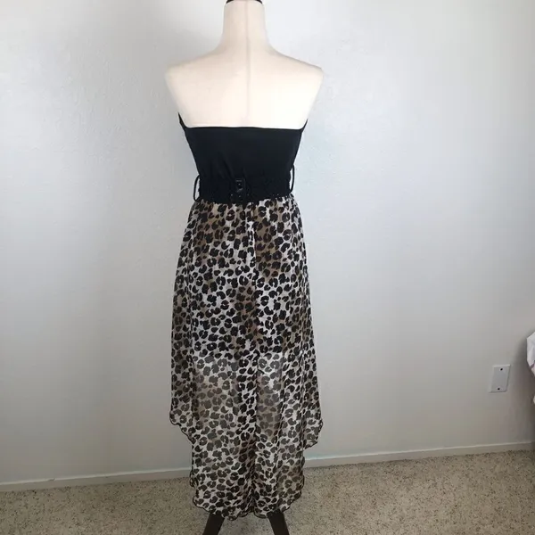 Vintage Y2K strapless bow embellished belted Hi/low leopard print mini dress‎ - Image 2