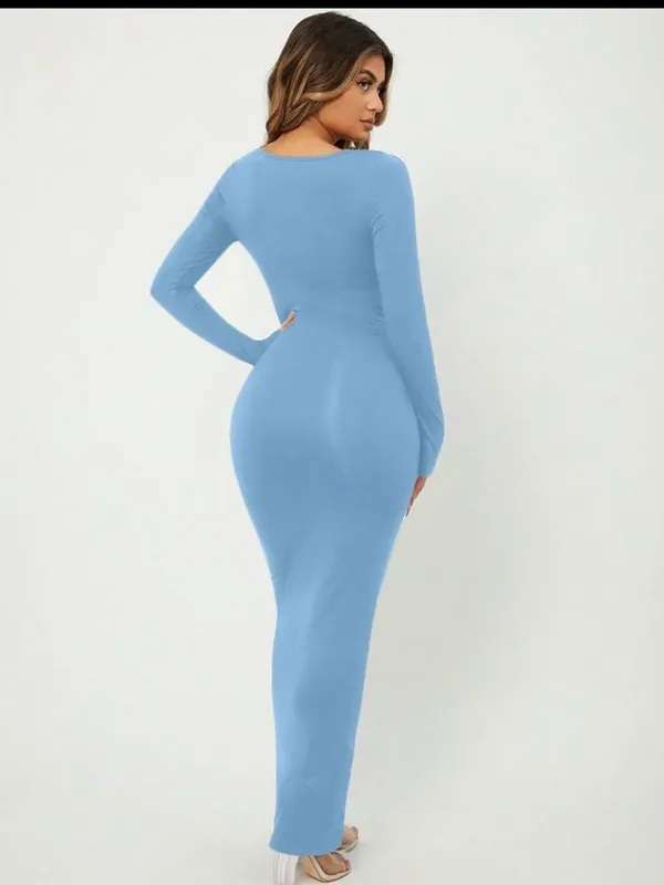 SHEIN Light Blue Long Sleeve Scoop Neck Maxi Dress - Image 2