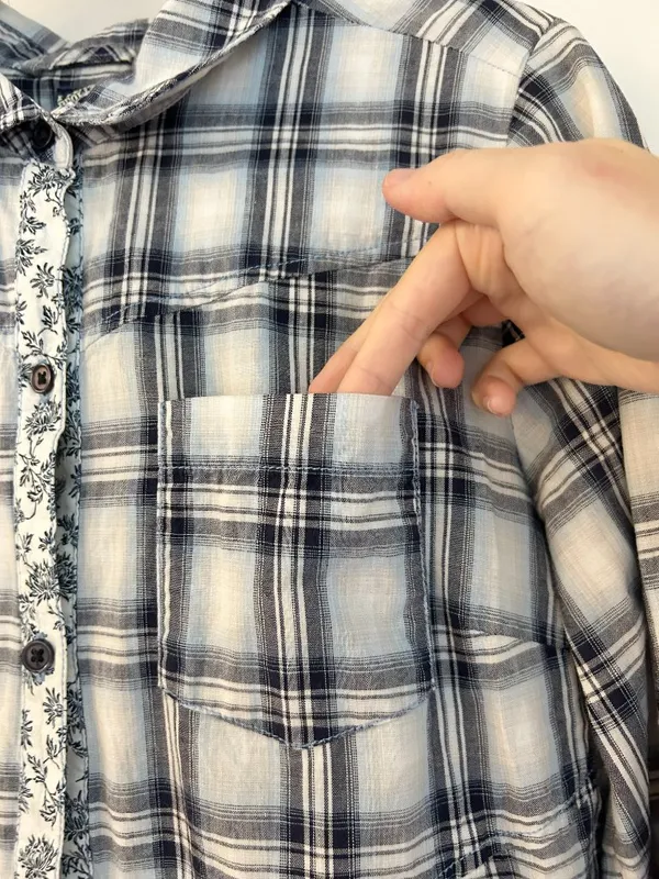 Free People Plaid Western Floral Accent Button Up Tunic Top Boho Preppy Size 12 - Image 6