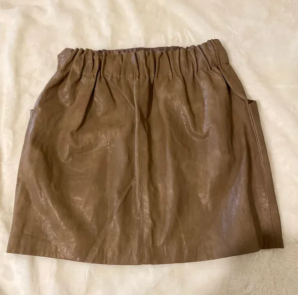 BASIC brown tan Leather mini skirt above knee Size S - Image 2